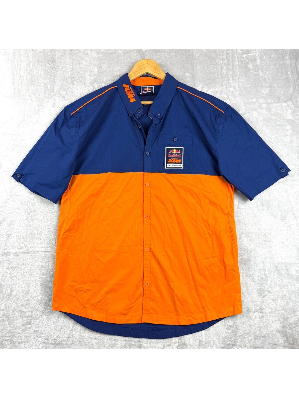 Red Bull KTM Factory Racing Men’s XXL Blue Orange Button Up Pit Crew Shirt Y2K